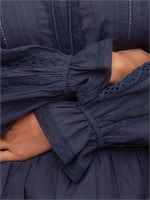 Abito corto Twinset in mussola blu con ricami e inserti in pizzo in DONNA