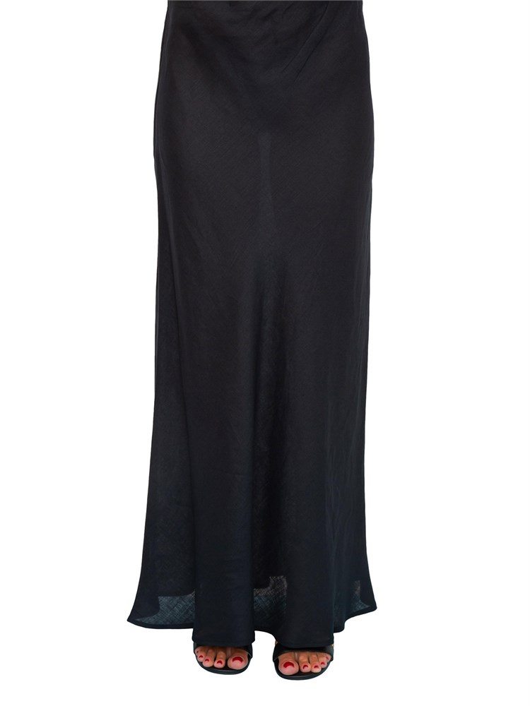 Gonna lunga Twinset in lino nero con linea svasata e morbida