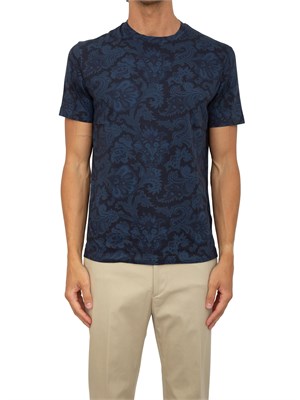T-shirt Etro blu in cotone paisley maxi fiori in UOMO