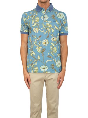 Polo Etro azzurro con motivo floreale in UOMO