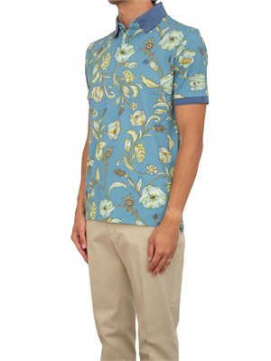 Polo Etro azzurro con motivo floreale in UOMO