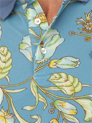 Polo Etro azzurro con motivo floreale in UOMO