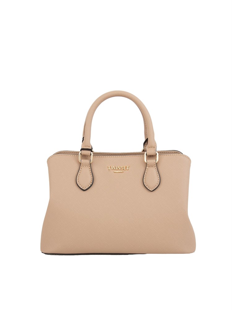 Mini borsa a mano TWINSET in similpelle effetto saffiano beige