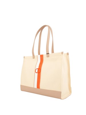 Borsa shopper Twinset in canvas con stampa righe multicolore e logo in DONNA