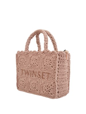 Borsa shopper Twinset Bohémienne in crochet di cotone rosa in DONNA