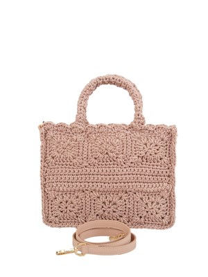 Borsa shopper Twinset Bohémienne in crochet di cotone rosa in DONNA