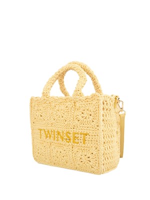 Borsa shopper Twinset Bohémienne in crochet di cotone giallo in DONNA