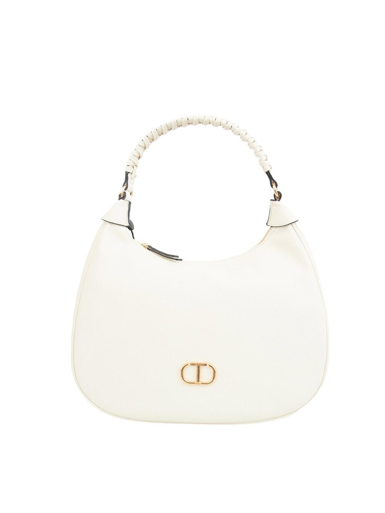 Borsa hobo Twinset effetto pelle bianca con manico intrecciato