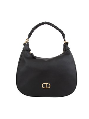 Borsa hobo Twinset effetto pelle nera con manico intrecciato in DONNA