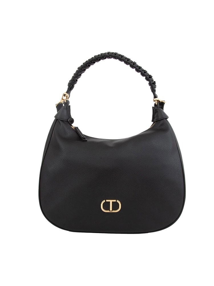 Borsa hobo Twinset effetto pelle nera con manico intrecciato