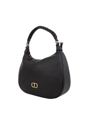Borsa hobo Twinset effetto pelle nera con manico intrecciato in DONNA