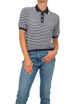 Maglia polo Twinset Actitude in cotone blu a righe e lurex in DONNA