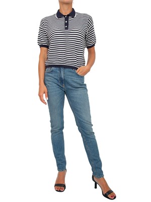Maglia polo Twinset Actitude in cotone blu a righe e lurex in DONNA