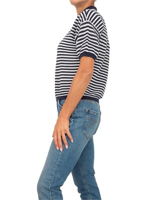 Maglia polo Twinset Actitude in cotone blu a righe e lurex in DONNA