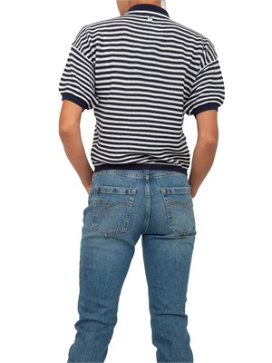 Maglia polo Twinset Actitude in cotone blu a righe e lurex in DONNA