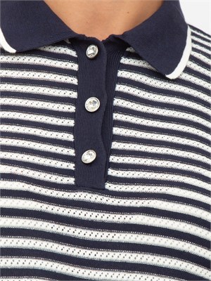 Maglia polo Twinset Actitude in cotone blu a righe e lurex in DONNA