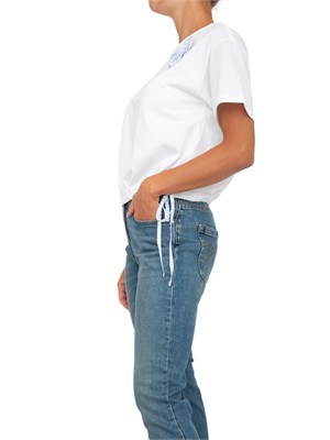 T-shirt bianca Twinset Actitude con stampa cuore e fiore applicato in DONNA