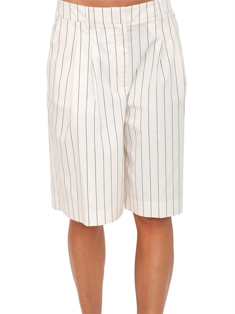Bermuda Twinset in cotone bianco panna gessato