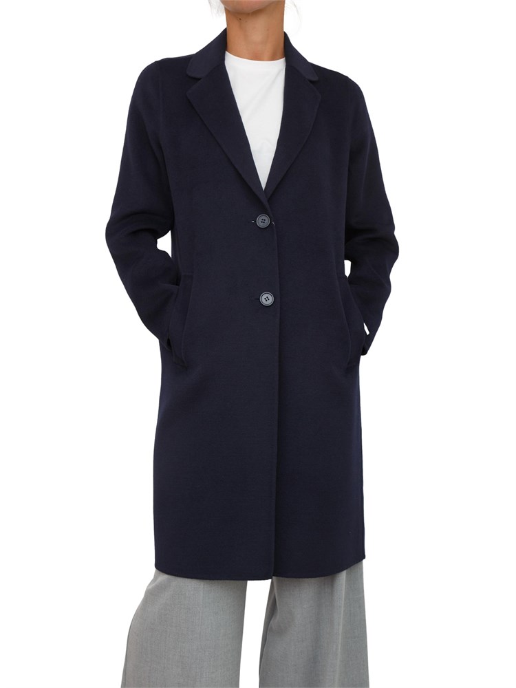 Cappotto Emme Marella in tessuto double blu dalla mano morbida