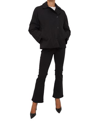 Trench Emme Marella linea boxy in cotone nero con cappuccio removibile in DONNA