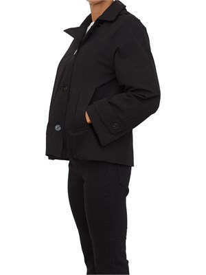 Trench Emme Marella linea boxy in cotone nero con cappuccio removibile in DONNA