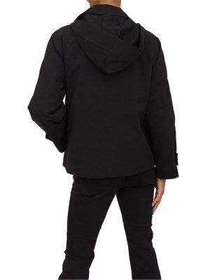 Trench Emme Marella linea boxy in cotone nero con cappuccio removibile in DONNA