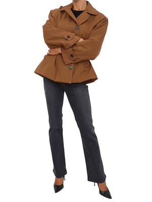Trench Emme Marella linea boxy in cotone marrone con cappuccio removibile in DONNA