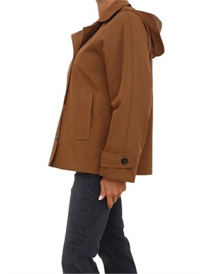 Trench Emme Marella linea boxy in cotone marrone con cappuccio removibile in DONNA