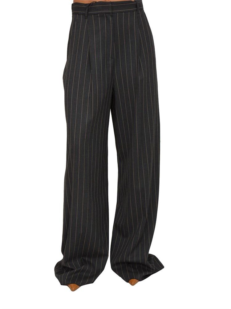 Pantaloni gessati Emme marella in tessuto grigio antracite a righe