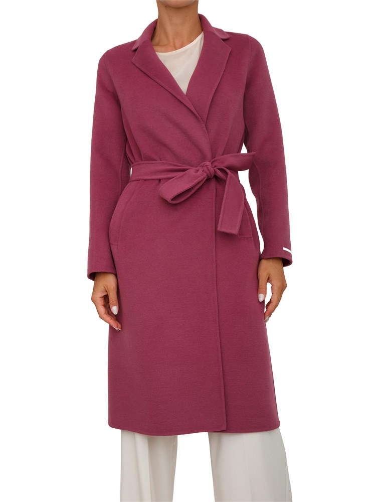 Cappotto Emme Marella in lana viola con cintura in vita