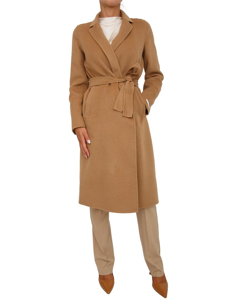 Cappotto Emme Marella in lana cammello con cintura in vita