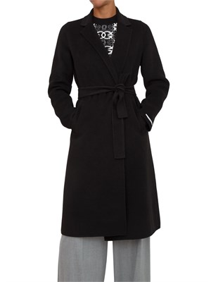 Cappotto Emme Marella in lana nera con cintura in vita in DONNA