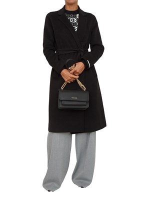 Cappotto Emme Marella in lana nera con cintura in vita in DONNA