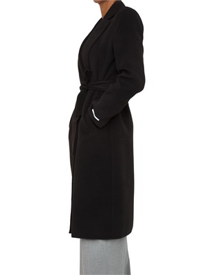 Cappotto Emme Marella in lana nera con cintura in vita in DONNA