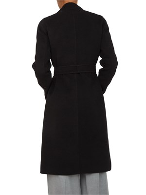 Cappotto Emme Marella in lana nera con cintura in vita in DONNA