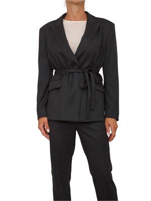 Giacca monopetto Emme Marella in viscosa e lana stretch grigio antracite con cintura in vita in DONNA