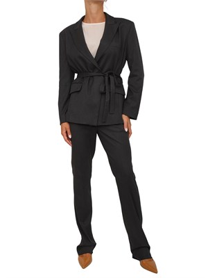 Giacca monopetto Emme Marella in viscosa e lana stretch grigio antracite con cintura in vita in DONNA