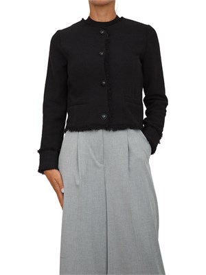 Giacca corta Emme Marella in stuoia armaturata di misto cotone stretch nero in DONNA