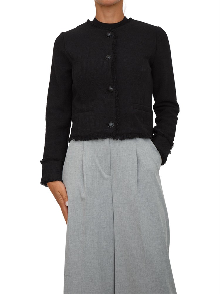 Giacca corta Emme Marella in stuoia armaturata di misto cotone stretch nero
