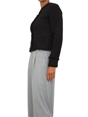 Giacca corta Emme Marella in stuoia armaturata di misto cotone stretch nero in DONNA