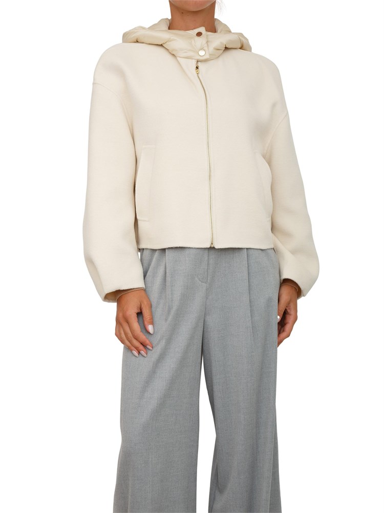 Giaccone bomber Emme Marella in misto lana bianco panna