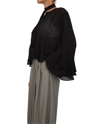 Blusa Marella in georgette nera con balze e fascia sul collo in DONNA