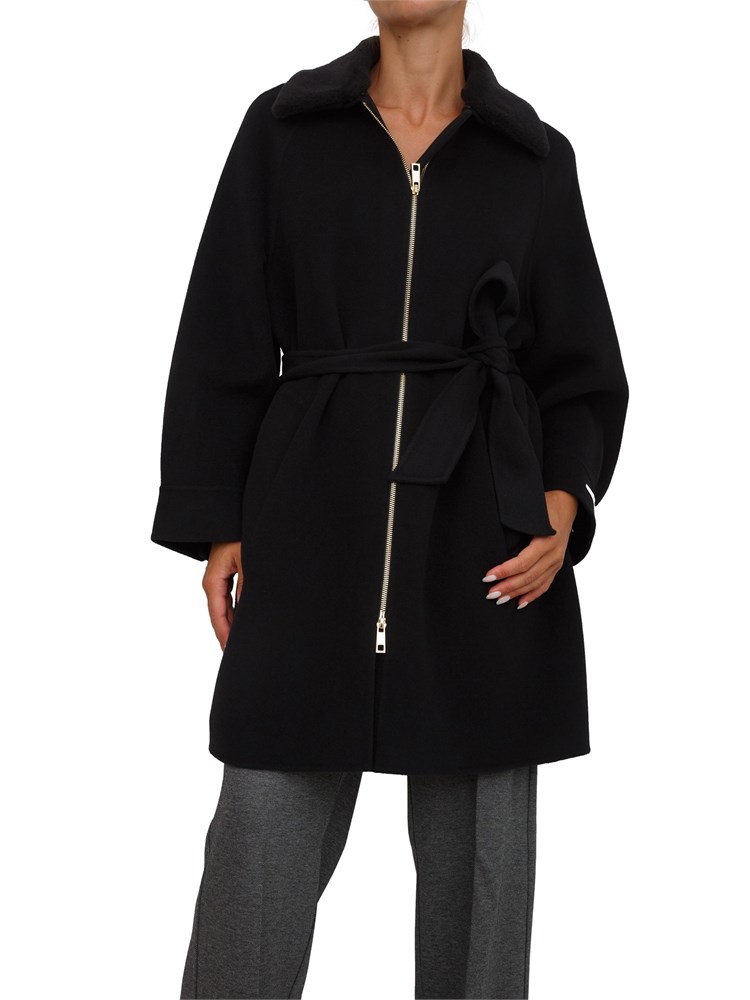 Cappotto Marella in misto lana nera con chiusura zip oro