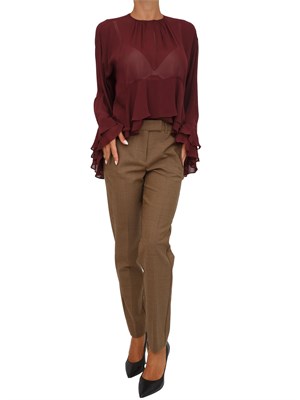 Pantalone chino Marella in misto lana stretch con micro pied de poule marrone in DONNA