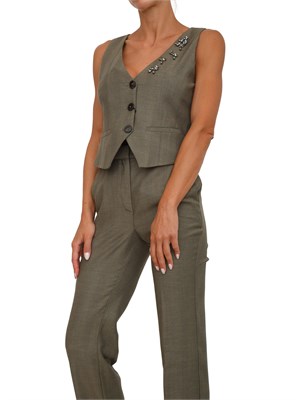 Gilet Marella in saglia fluida verde con dettagli gioiello in DONNA
