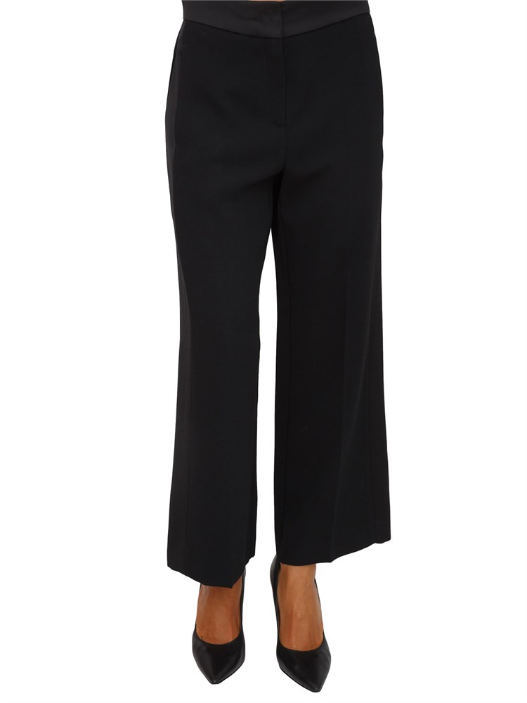 Pantalone Marella in crêpe envers satin nero con inserti satin laterali