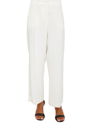 Pantalone Marella in crêpe envers satin bianco con inserti satin laterali in DONNA