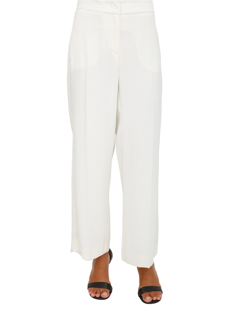 Pantalone Marella in crêpe envers satin bianco con inserti satin laterali