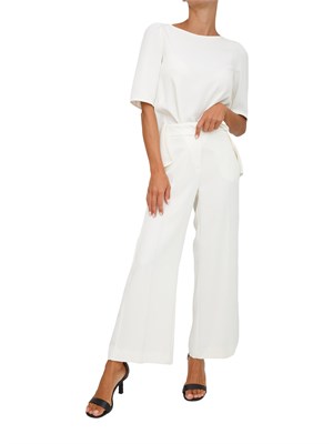 Pantalone Marella in crêpe envers satin bianco con inserti satin laterali in DONNA