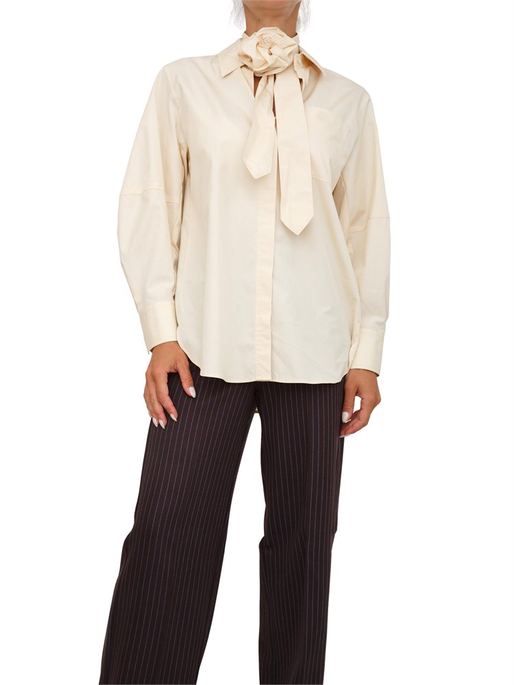 Camicia Marella con cravatta e fiore in popeline di cotone crema